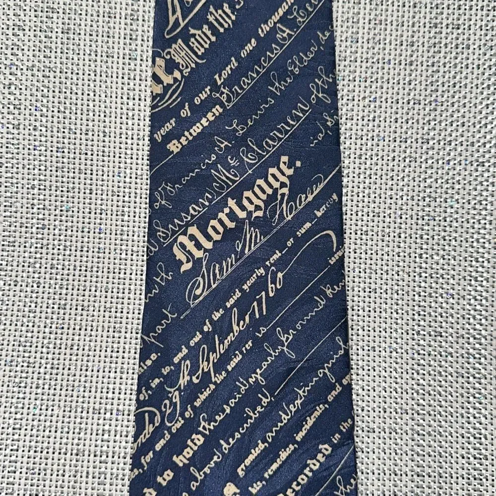 Museum Artifacts Navy Ivory Cursive Print Textured Silk Tie